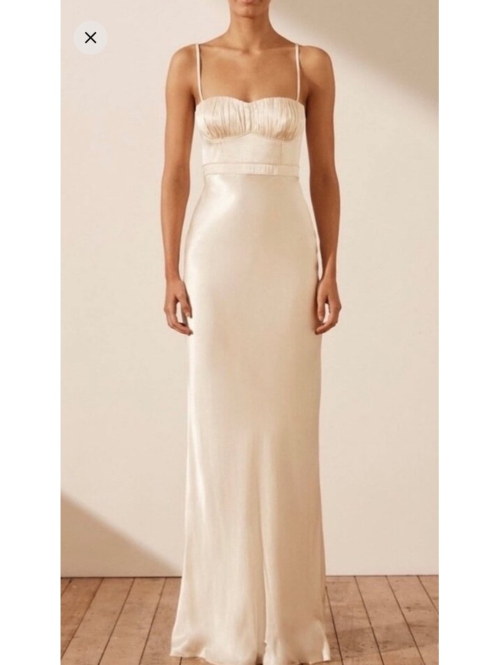 NWT SHONA JOY La Lune Cream Corded Ruched Maxi Dress, USA 10 bridal